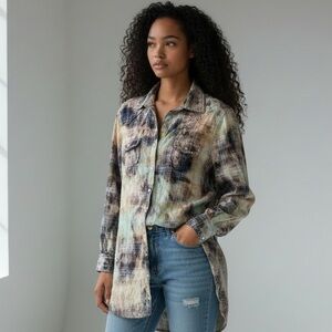 A RARE BIRD TIE DYE RHINESTONE STUDDED WESTERN TUNIC SHIRT